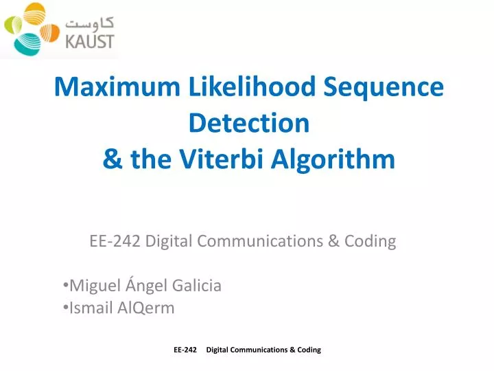 maximum likelihood sequence detection the viterbi algorithm n.
