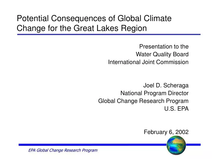 potential consequences of global climate change for the great lakes region n.