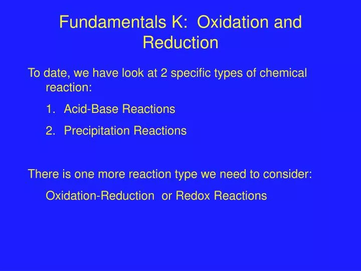 fundamentals k oxidation and reduction n.