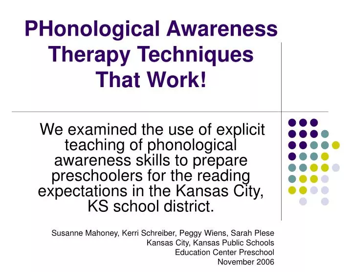 phonological awareness therapy techniques that work n.