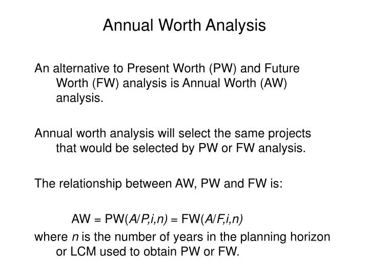 annual worth analysis n.