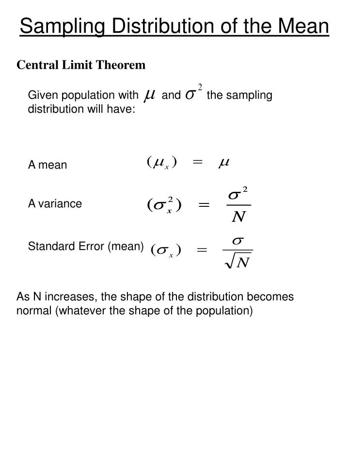 PPT - Sampling Distribution of the Mean PowerPoint Presentation, free