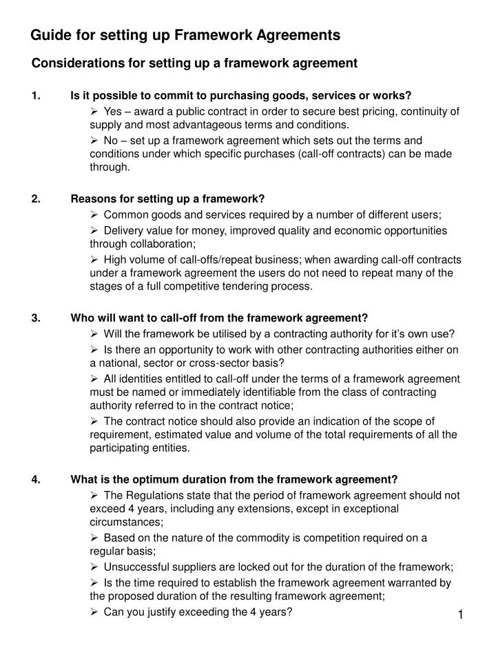 PPT Guide for setting up Framework Agreements PowerPoint Presentation