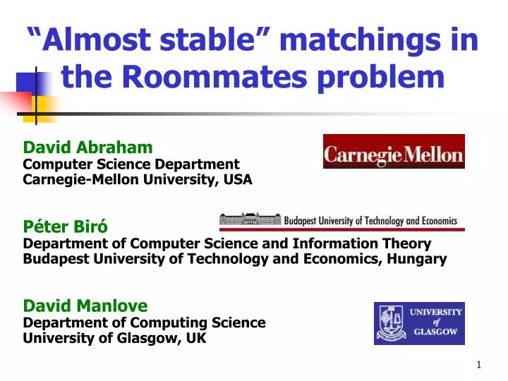 almost stable matchings in the roommates problem n.