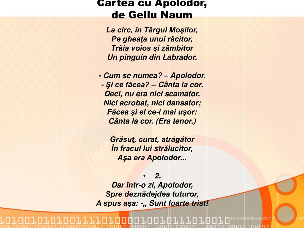 PPT - Cărţile cu Apolodor de Gellu Naum PowerPoint Presentation, free  download - ID:857000