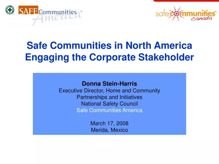 safe communities in north america engaging the corporate stakeholder n.