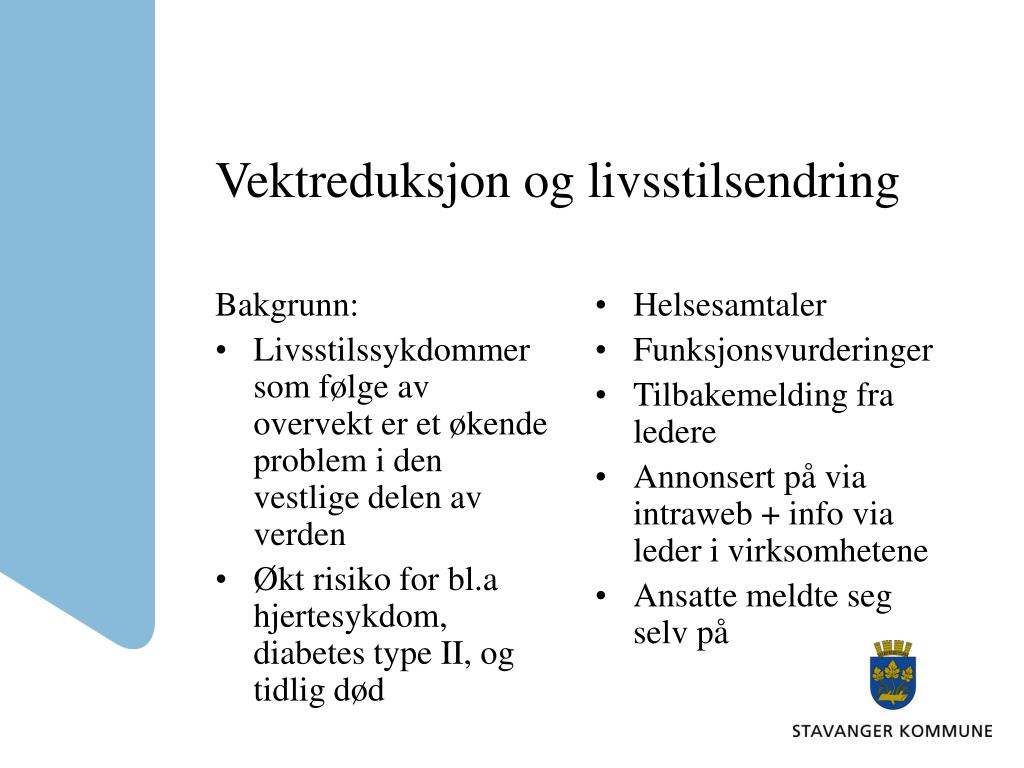 PPT - Tiltak som fremmer nærvær i Stavanger kommune PowerPoint Presentation  - ID:861264