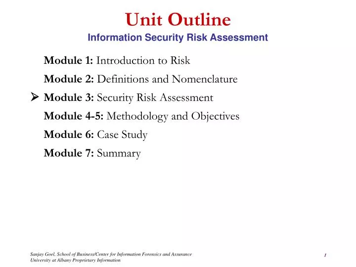 unit outline information security risk assessment n.