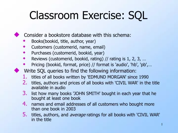 PPT - Classroom Exercise: SQL PowerPoint Presentation, free download ...