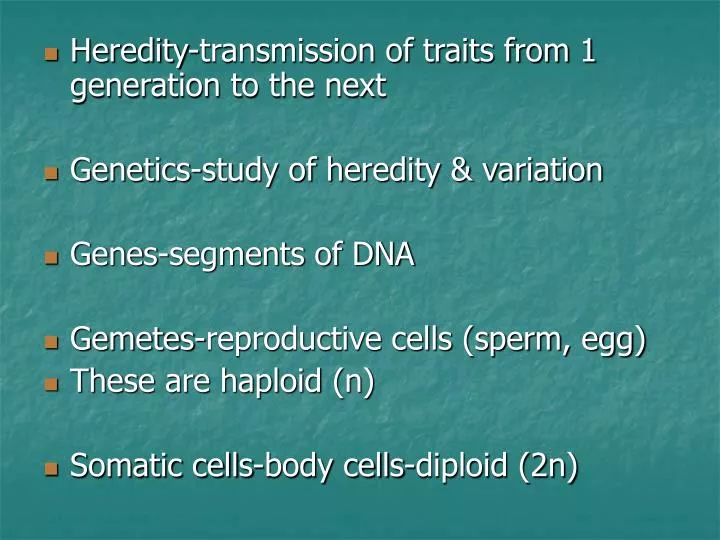 PPT Hereditytransmission of traits from 1 generation to the next