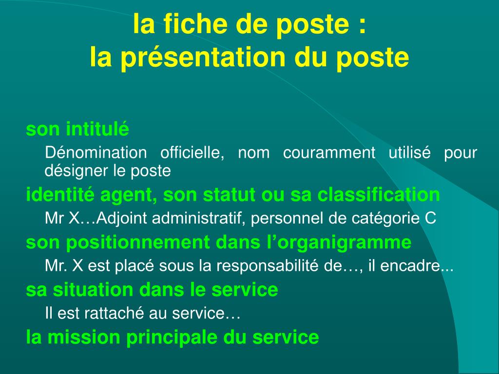 PPT - LA FICHE DE POSTE PowerPoint Presentation, free download - ID:885252