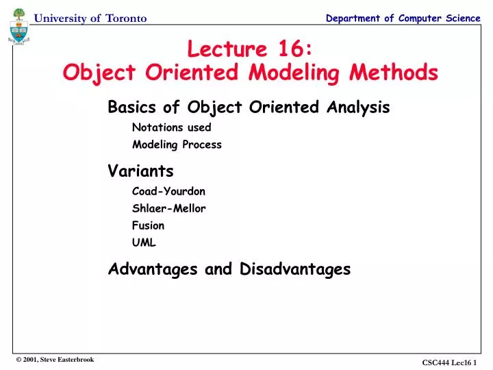 PPT - Lecture 16: Object Oriented Modeling Methods PowerPoint ...