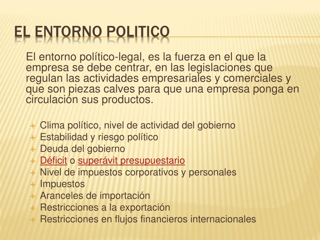 PPT - EL ENTORNO Y EL ENTORNO LEGAL INTERNACIONAL PowerPoint Presentation - ID:889074