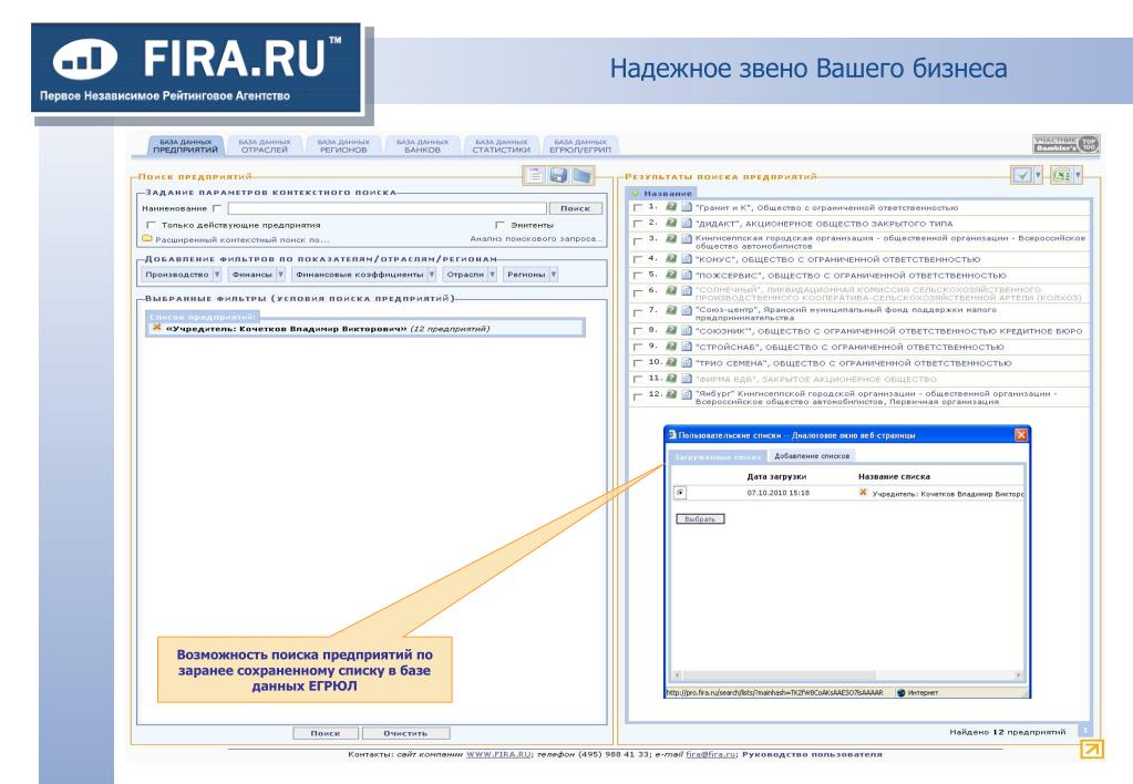 Поиск организации рф. Возможности информационно-аналитической системы Fira Pro.. Поиск организации.