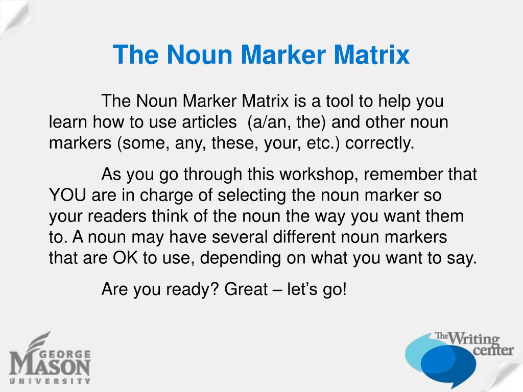 PPT The Noun Marker Matrix PowerPoint Presentation Free Download 