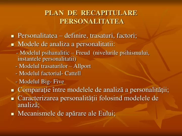 Ppt Plan De Recapitulare Personalitatea Powerpoint Presentation