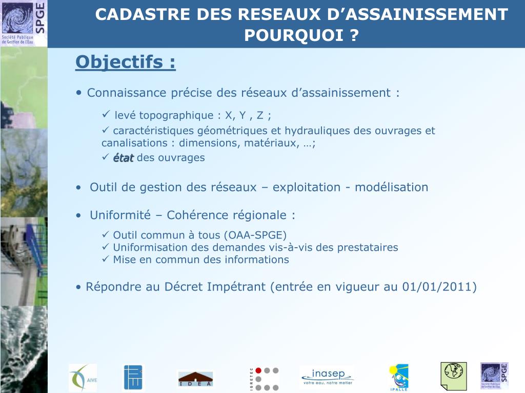 PPT - Société Publique de Gestion de l’Eau (SPGE) LES CADASTRES DES ...