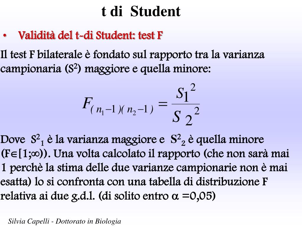 PPT - Corso di biomatematica lezione 10: test di Student e test F  PowerPoint Presentation - ID:894103