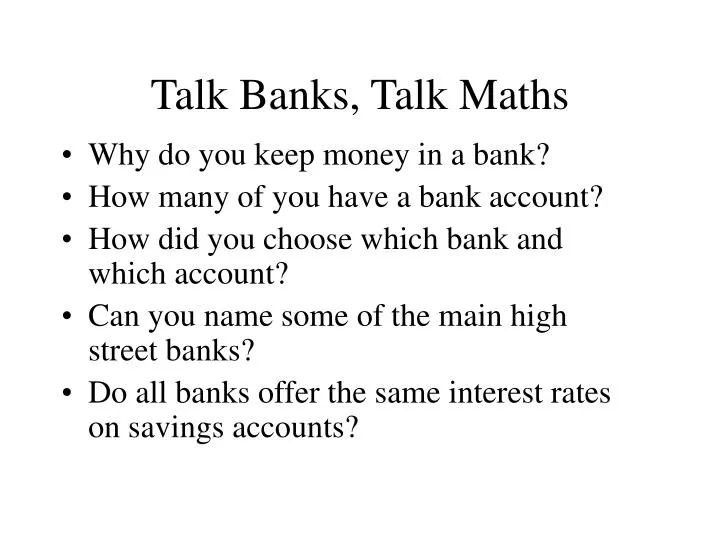 talk banks talk maths n.