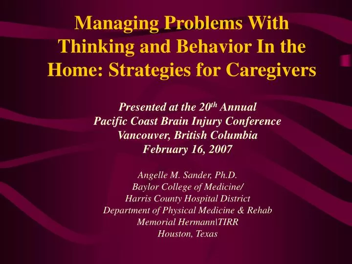 managing problems with thinking and behavior in the home strategies for caregivers n.