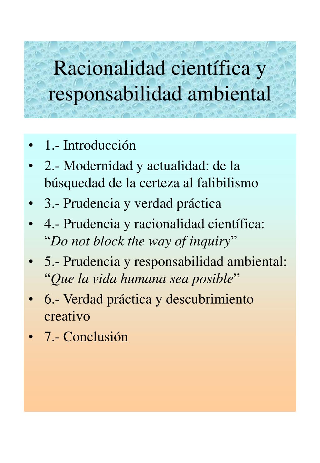 PPT - Racionalidad científica y responsabilidad ambiental PowerPoint  Presentation - ID:910975