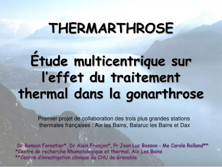 thermarthrose tude multicentrique sur l effet du traitement thermal dans la gonarthrose n.