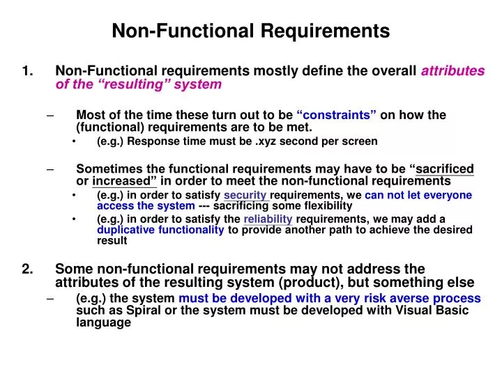 Non functional requirements examples