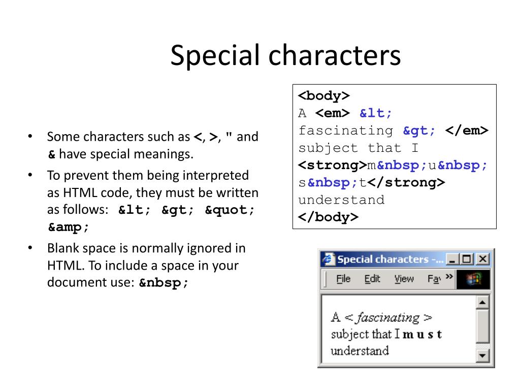 how to write html special characters