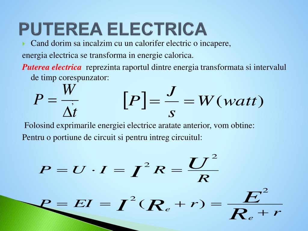 PPT - 0BIECTIVE Identificarea si definirea puterii si energiei electrice si  deducerea relatiilor dintre acestea ; Determinarea PowerPoint Presentation  - ID:917147