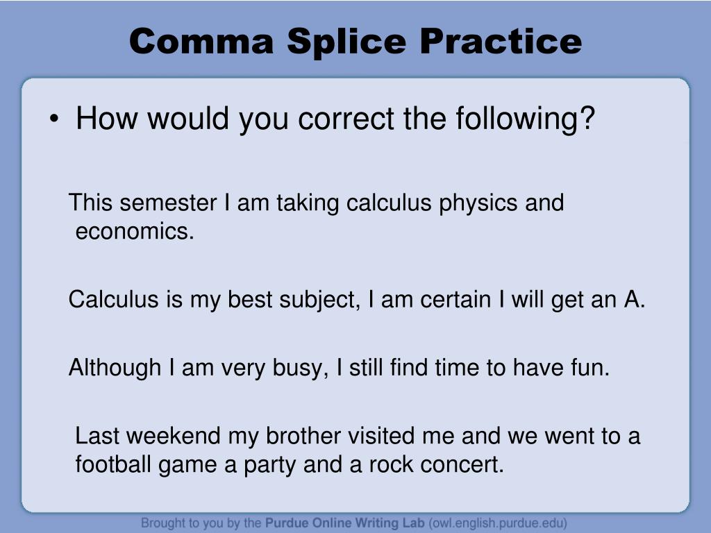 comma splice examples and corrections pdf