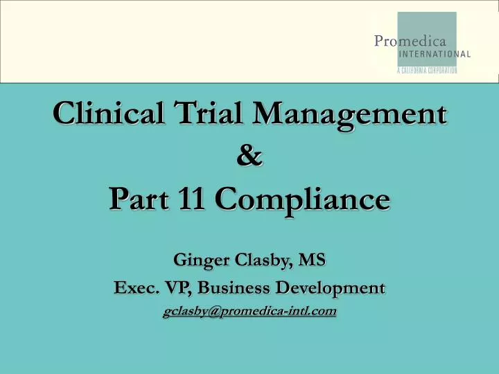 clinical trial management part 11 compliance n.
