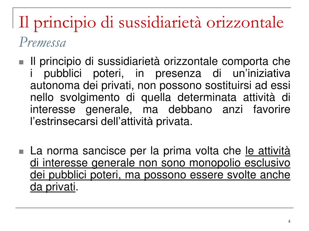 Principio Di Sussidiarietà Verticale E Orizzontale PPT - Il principio di sussidiarietà orizzontale PowerPoint Presentation