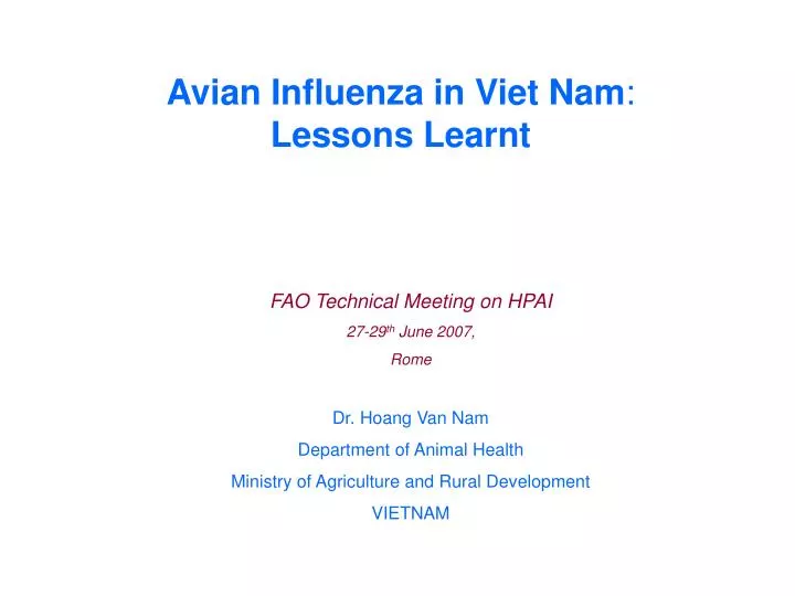 avian influenza in viet nam lessons learnt n.