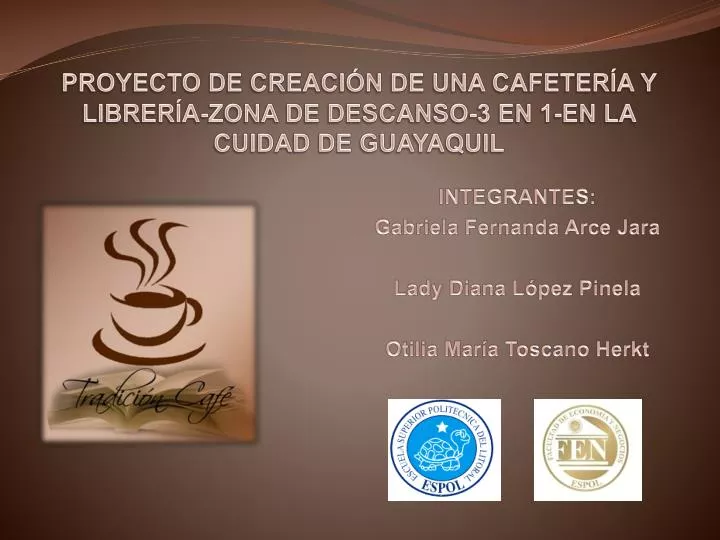PPT - PROYECTO DE CREACIÓN DE UNA CAFETERÍA Y LIBRERÍA-ZONA DE DESCANSO-3  EN 1-EN LA CUIDAD DE GUAYAQUIL PowerPoint Presentation - ID:935483