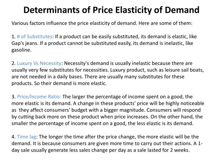 factors determining the price elasticity of demand