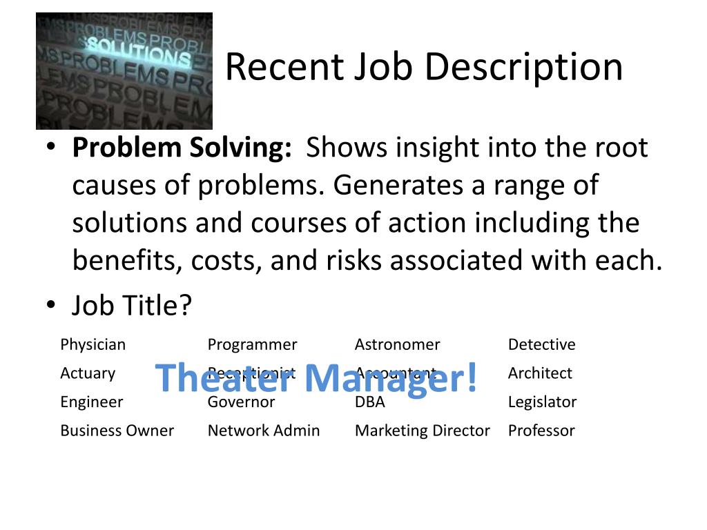 problem solving job description examples