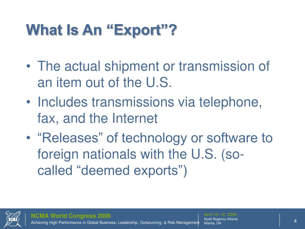 Export Definition Computer PPT - James W. Reed Rhoads & Reed PLLC Washington, D.C. Monday, April ...