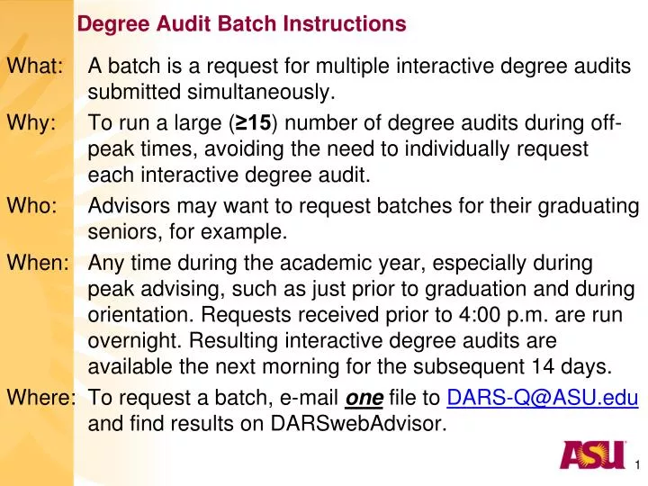degree audit batch instructions n.