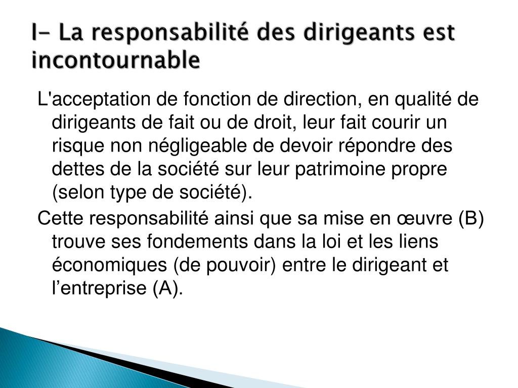 PPT - La responsabilite des dirigeants PowerPoint Presentation, free ...