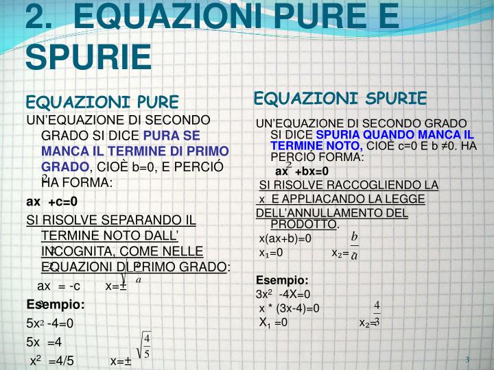 Equazioni Di Secondo Grado Pure E Spurie