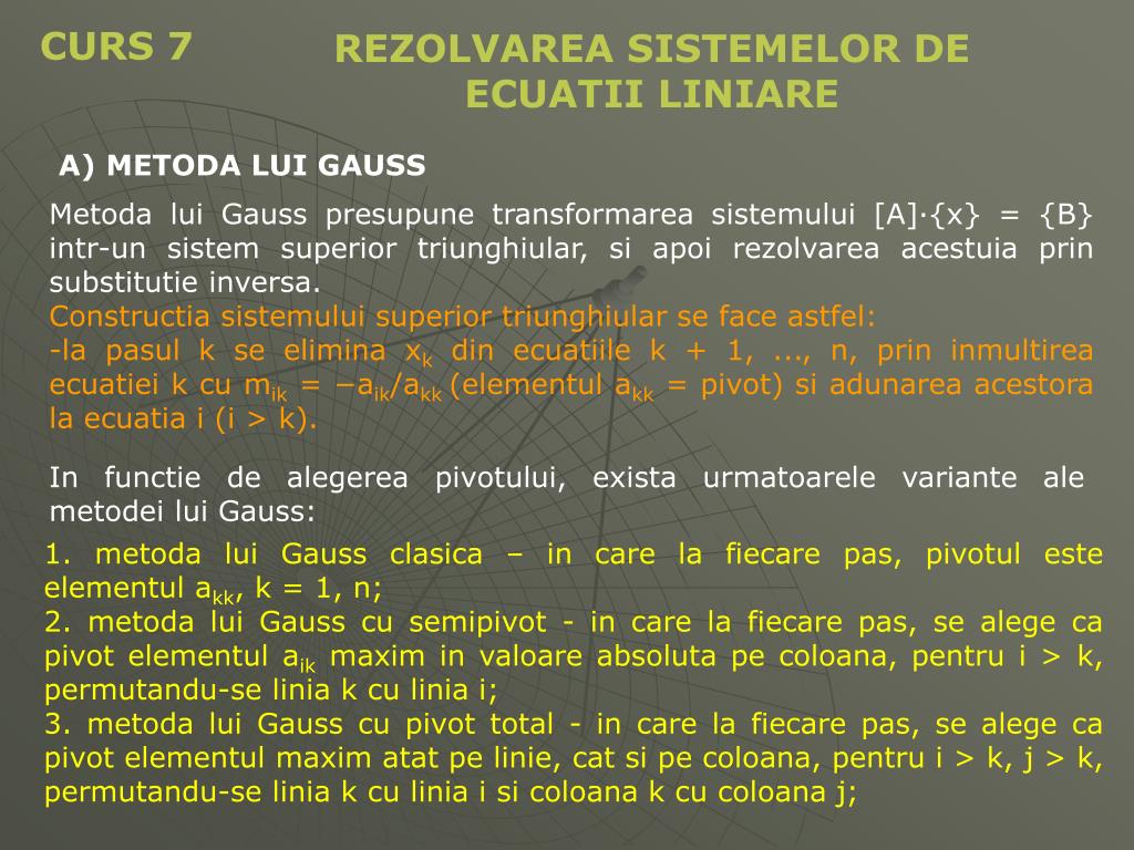 PPT - REZOLVAREA SISTEMELOR DE ECUATII LINIARE PowerPoint Presentation -  ID:973095