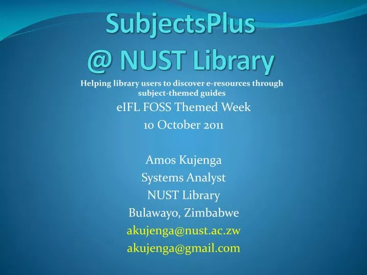 subjectsplus @ nust library n.
