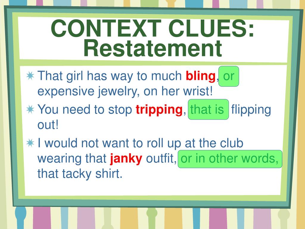 Context Clues Restatement Sentences Worksheets