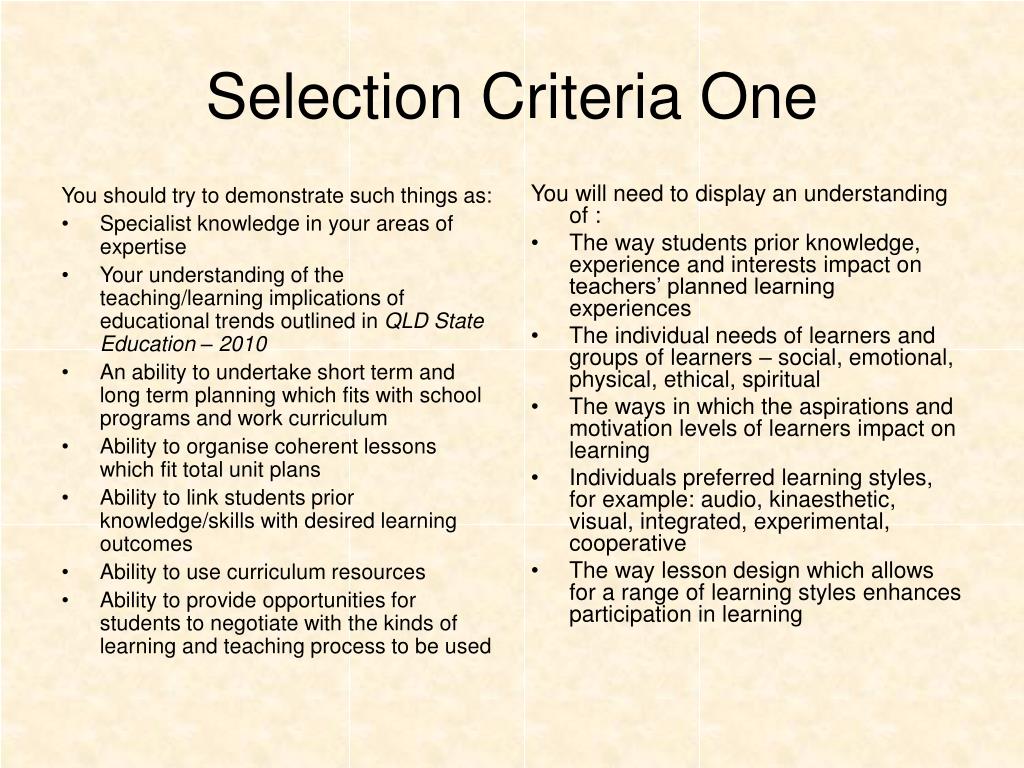writing to selection criteria education queensland
