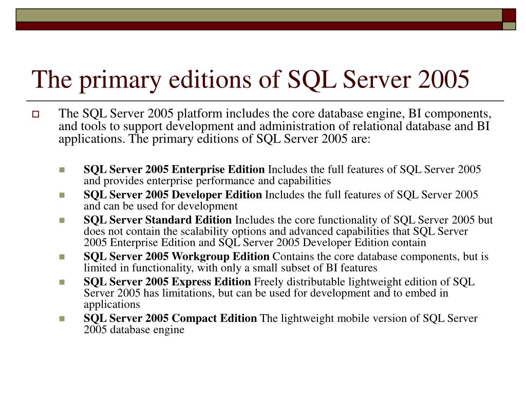 PPT - Microsoft SQL Server 2005 Installing and Configuring SQL Server 2005  Business Intelligence Tools PowerPoint Presentation - ID:98400