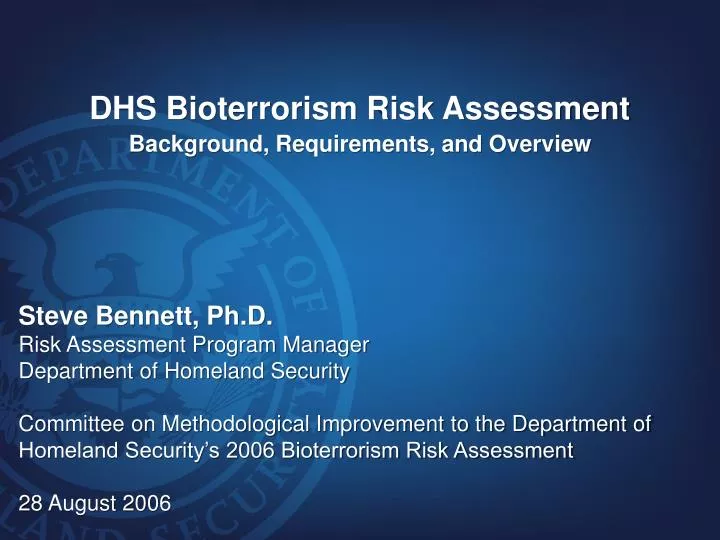PPT DHS Bioterrorism Risk Assessment Background, Requirements, and