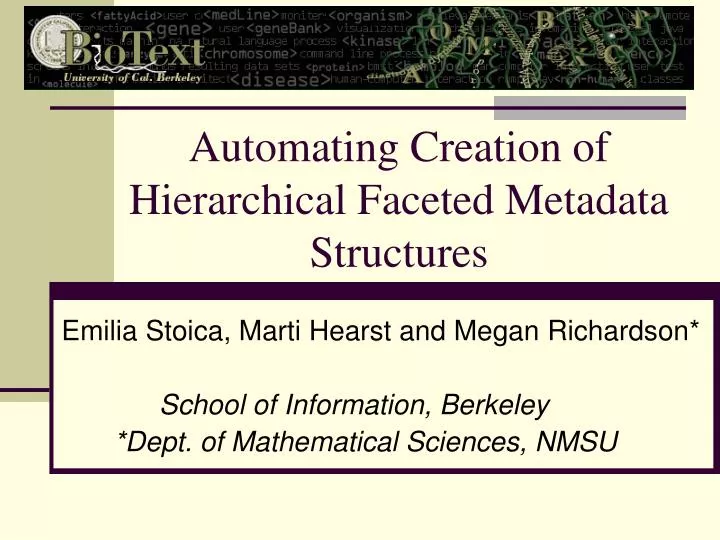 automating creation of hierarchical faceted metadata structures n.