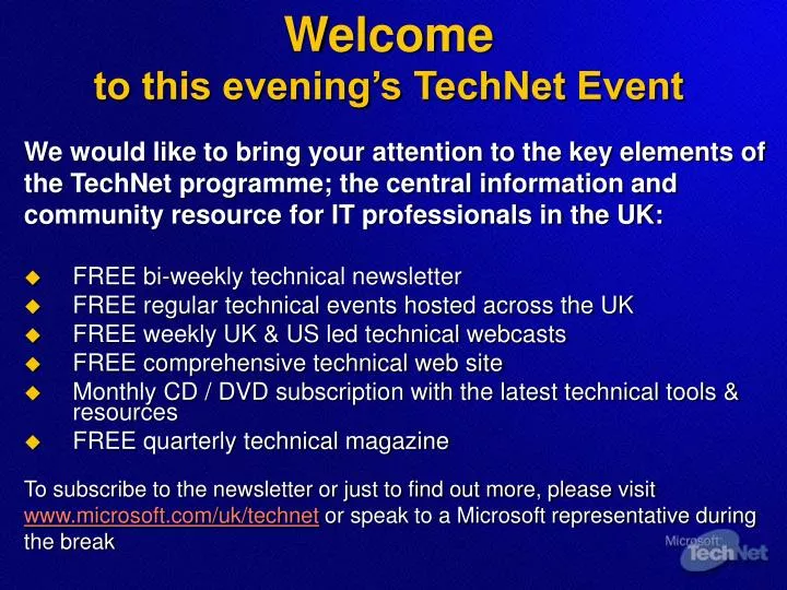 welcome to this evening s technet event n.