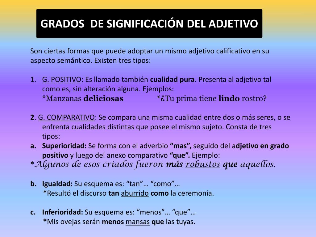 tipos de grados del adjetivo tipos de grados del adjetivo